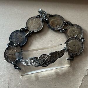 Vintage British WW2 Wings trench art, Sterling Silver link bracelet